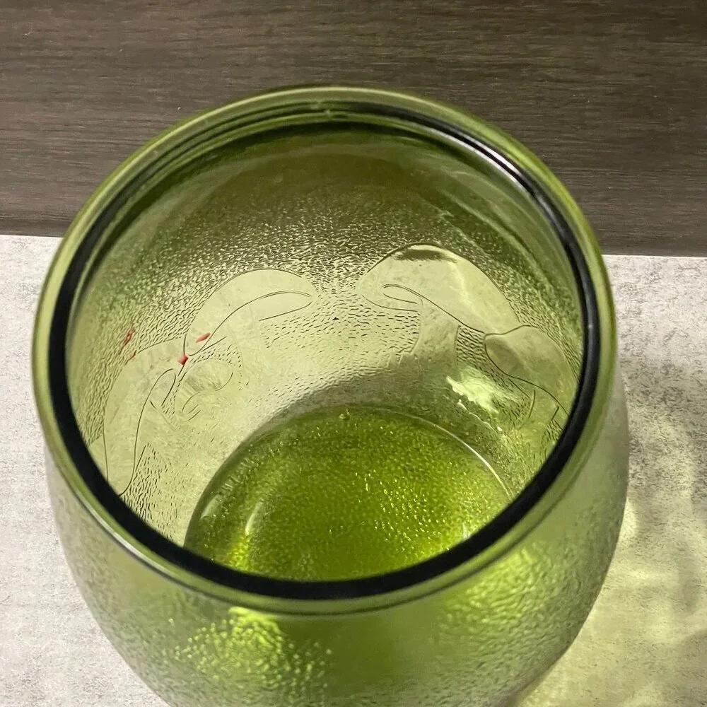 Vintage Bartlett Collins 70s Mushroom Green Glass Retro Canister with Lid READ